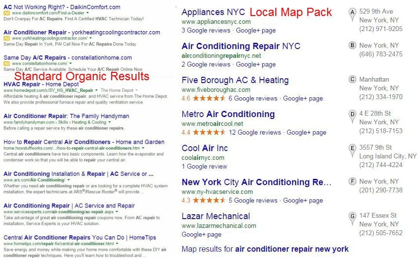 google map pack vs organic