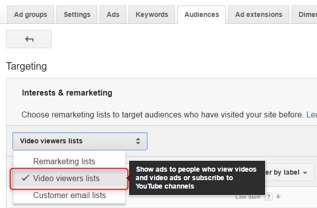 Add YouTube remarketing list to a search campaign