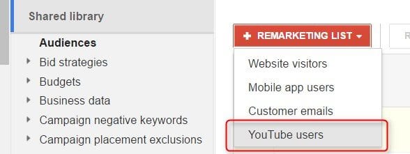 Create YouTube remarketing list in AdWords audiences