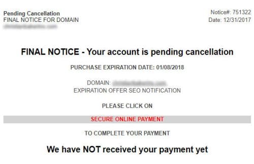 domain listing scam email