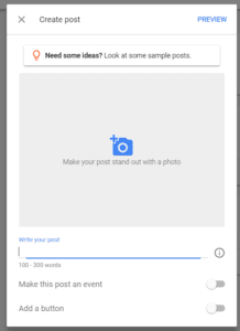 google post creation screen