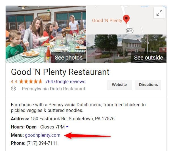 google my business menu