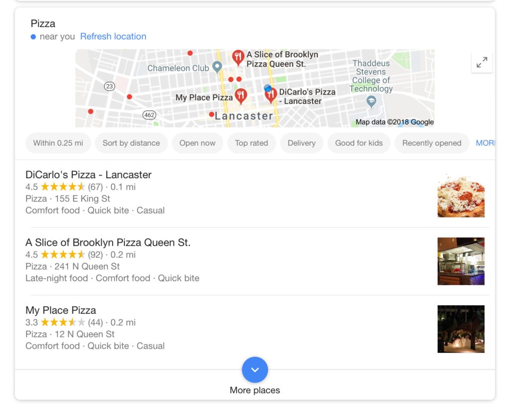 Google SERP for local pizza