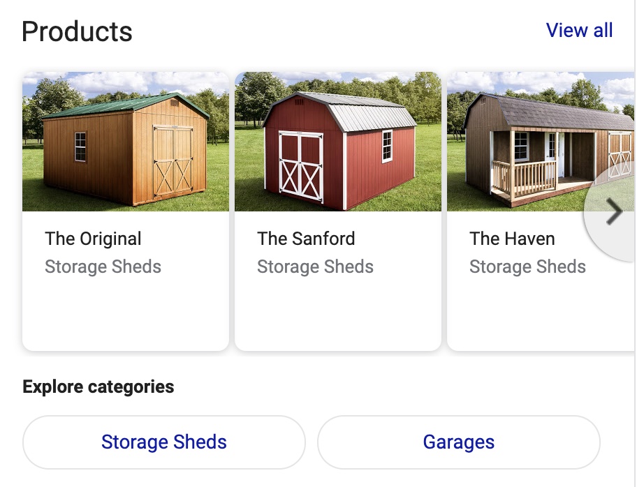 shed product categories in GMB