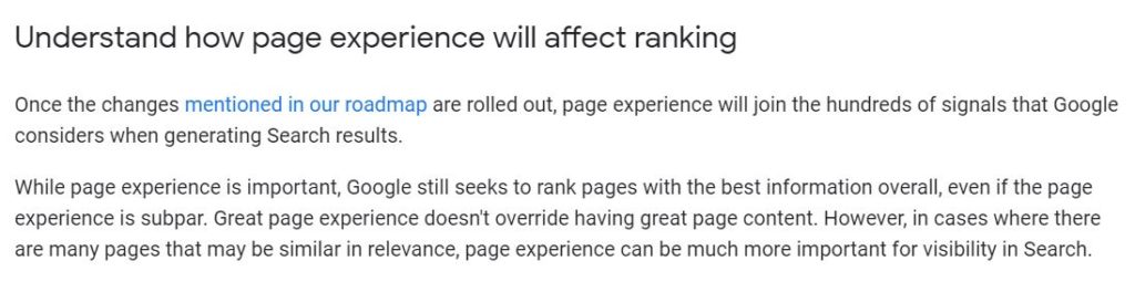 How page experience affects ranking.