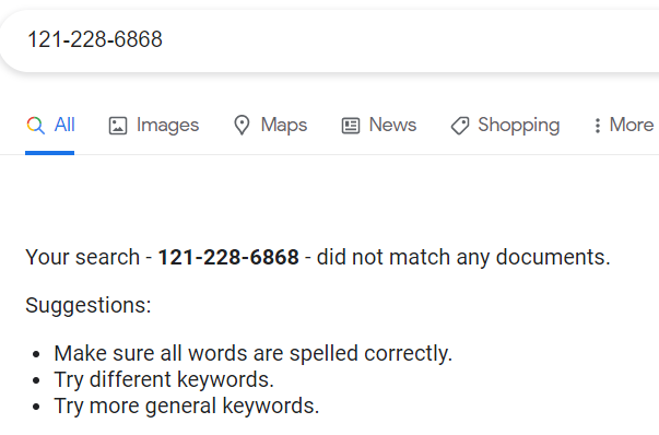 Copyright image scam phone number search results.