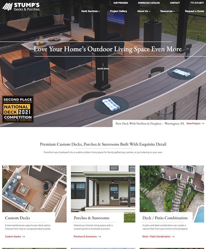 stumps decks website screenshot