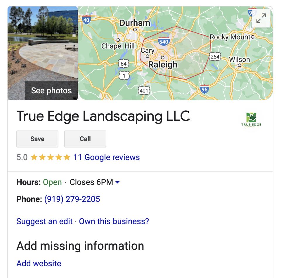 google business listing for landscaper